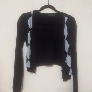 Brandy Melville Black and Gray Argyle Cardigan